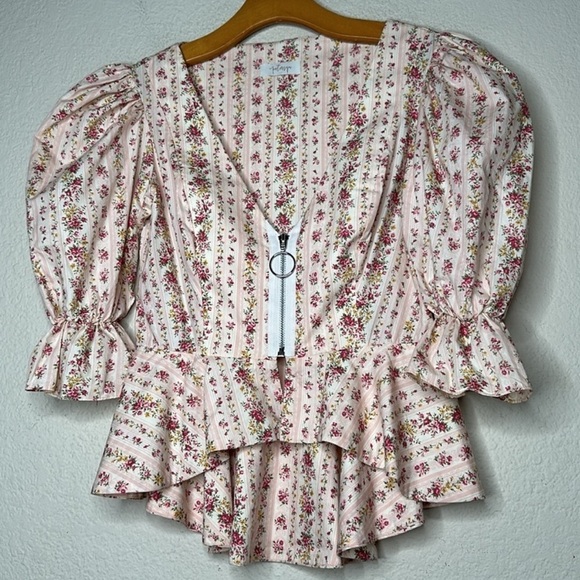 NWOT Revolve Petersyn Mimi Zip Peplum Top Beige Pink Sz Small Cottage Victorian - Picture 9 of 15